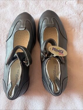 Primigi Girls Metallic Black Hook-and-Loop Mary Janes